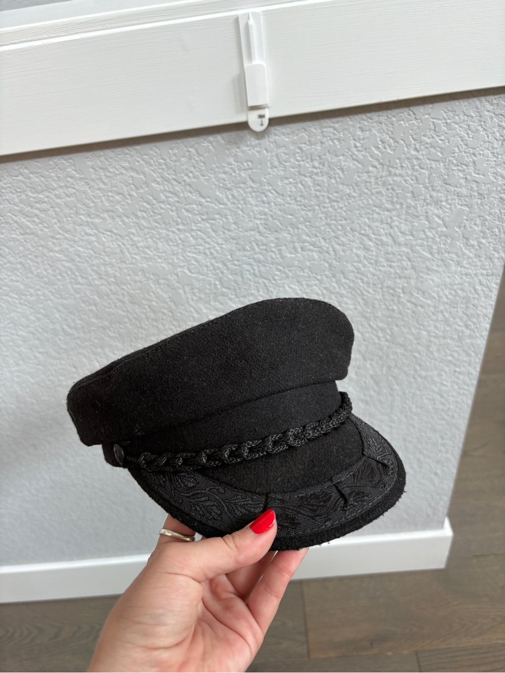 Black Women's Baker Boy Cap with Braided Trim